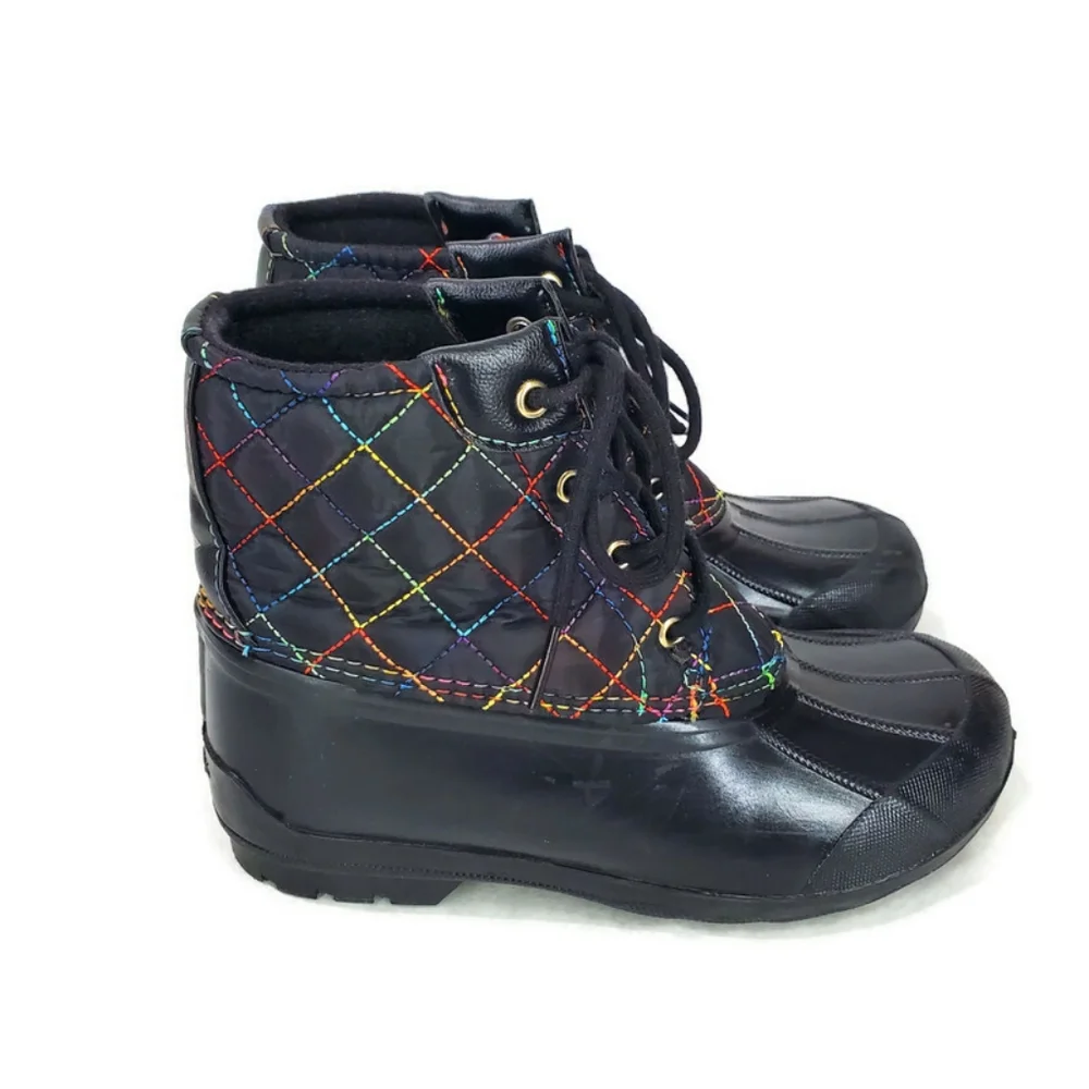 SPERRY GIRLS PORT BOOT RAIN BOOT - BLACK RAINBOW 3M DUCK BOOTS